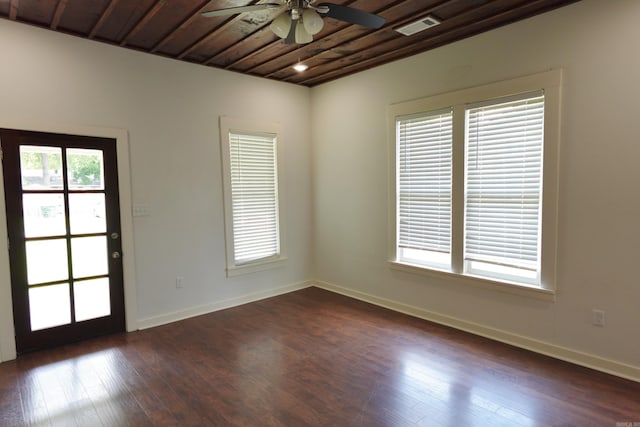 1365 Mitchell St, Conway, AR 72034 - unfurnished room with ceiling fan, dark wood-style floors, baseboards, and wooden ceiling