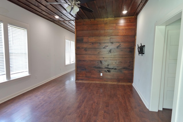 1365 Mitchell St, Conway, AR 72034 - spare room featuring wood ceiling, dark wood finished floors, ceiling fan, baseboards, and recessed lighting