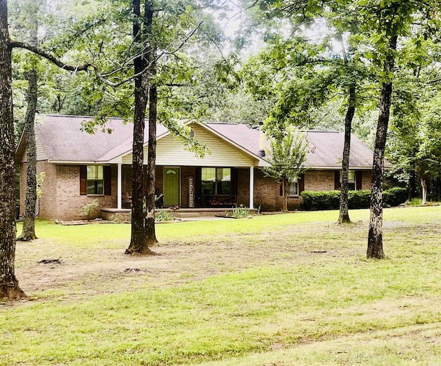 88 Cobblestone Rd, Plumerville, AR 72127 - ranch-style home with brick siding, a front yard, and a porch