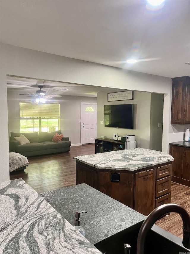 88 Cobblestone Rd, Plumerville, AR 72127 - living area with dark wood finished floors and a ceiling fan
