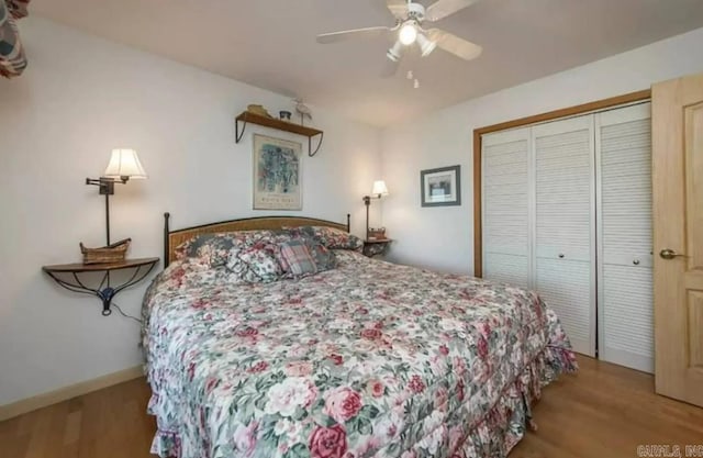 24 Roberts Rd, Edgemont, AR 72044 - bedroom with wood finished floors, a closet, and a ceiling fan