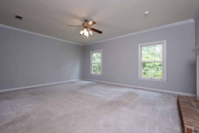 11 Bradbury Dr, Little Rock, AR 72212 - empty room featuring a ceiling fan, ornamental molding, baseboards, and light colored carpet