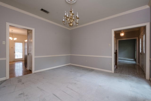 11 Bradbury Dr, Little Rock, AR 72212 - spare room featuring a chandelier, carpet floors, crown molding, and baseboards