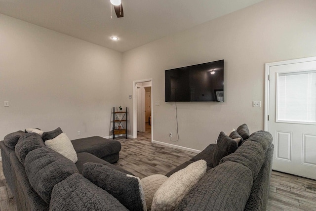 205 Capitol Cv, Jonesboro, AR 72401 - living room featuring wood finished floors, ceiling fan, and recessed lighting