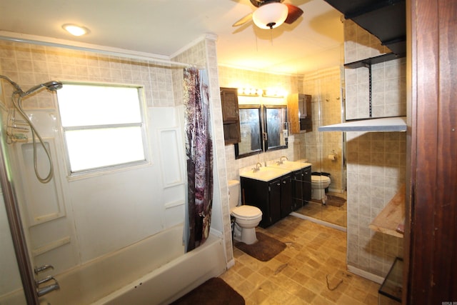 803 Reeder Rd, Leola, AR 72084 - full bath with toilet, ceiling fan, tile walls, shower / bath combo, and vanity