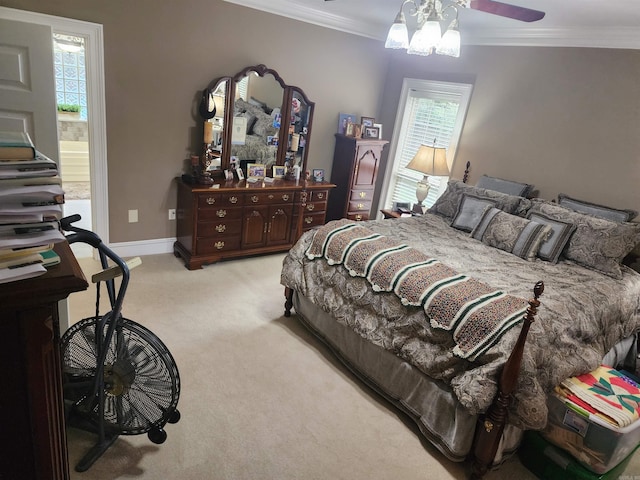 3165 Majestic Cir, Conway, AR 72034 - bedroom featuring light colored carpet, crown molding, ensuite bathroom, and ceiling fan
