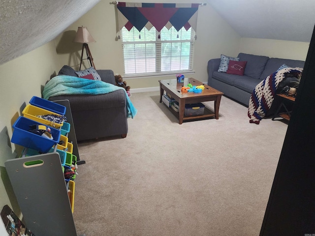 3165 Majestic Cir, Conway, AR 72034 - game room with lofted ceiling, carpet floors, and a textured ceiling