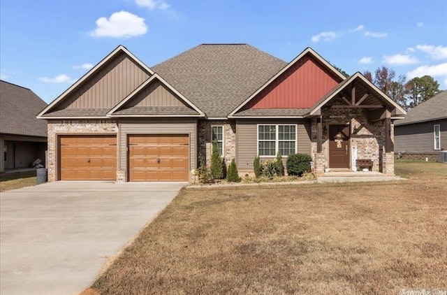 1210 Skyline Dr, Sheridan, AR 72150 - craftsman-style house with an attached garage, concrete driveway, board and batten siding, a shingled roof, and a front yard