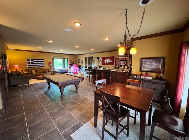 304 Quail Creek Rd, Hot Springs National Park, AR 71901 - playroom with ornamental molding, billiards, dark tile patterned floors, and recessed lighting