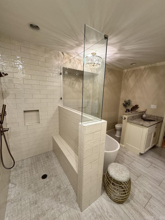 304 Quail Creek Rd, Hot Springs National Park, AR 71901 - bathroom featuring walk in shower, toilet, a bidet, vanity, and ornamental molding