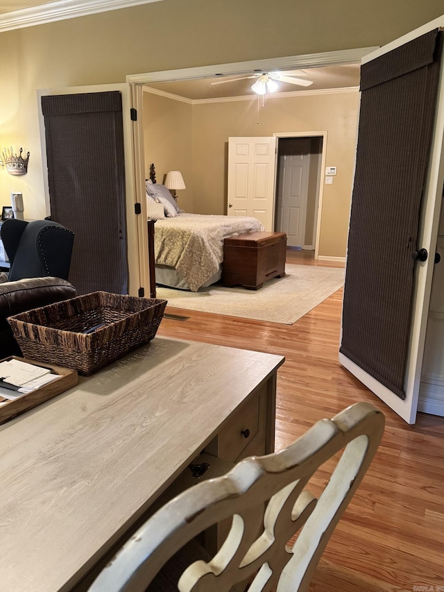 304 Quail Creek Rd, Hot Springs National Park, AR 71901 - bedroom with ornamental molding, light wood-style flooring, and baseboards