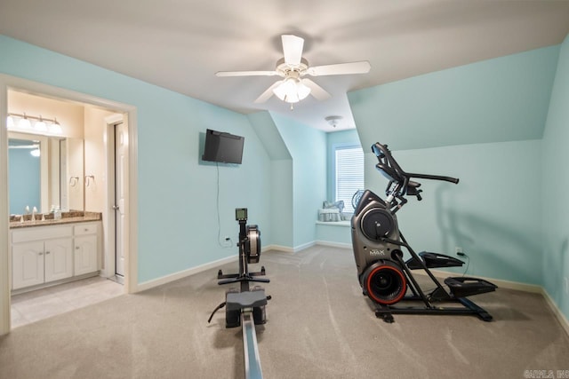 106 Hidden Falls Ln, Maumelle, AR 72113 - workout area with a ceiling fan and light carpet