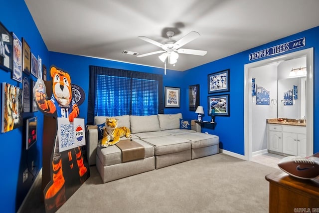 106 Hidden Falls Ln, Maumelle, AR 72113 - living room featuring carpet flooring and ceiling fan