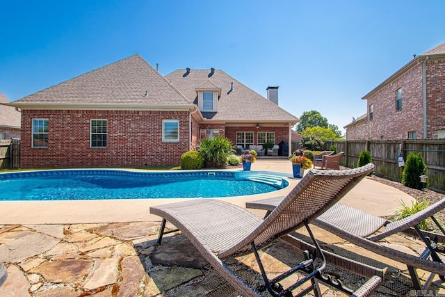 106 Hidden Falls Ln, Maumelle, AR 72113 - view of pool with a patio, a fenced backyard, and a ceiling fan