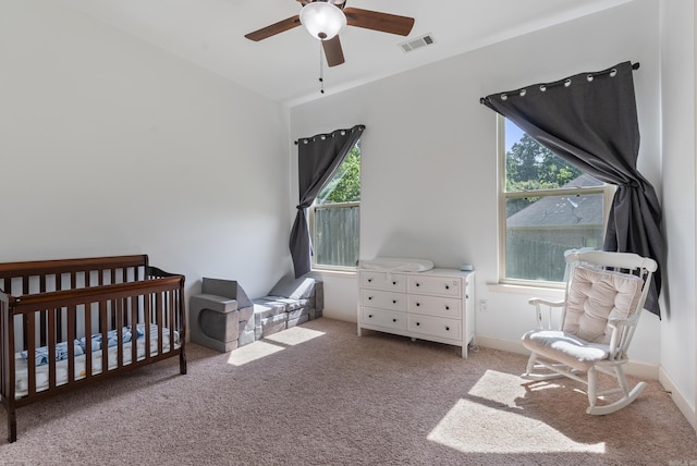 5526 Palisades Cv, Benton, AR 72019 - bedroom with carpet floors, a crib, and ceiling fan