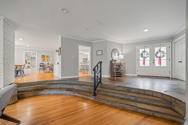 308 Bellaire, Hot Springs, AR 71901 - entrance foyer featuring wood finished floors, crown molding, french doors, and recessed lighting