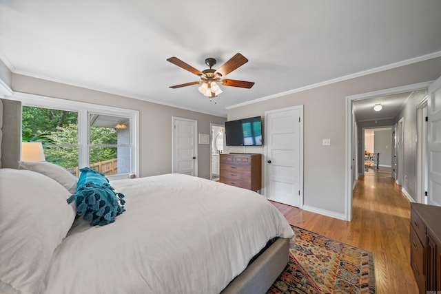 308 Bellaire, Hot Springs, AR 71901 - bedroom with ornamental molding, light wood-style floors, and a ceiling fan