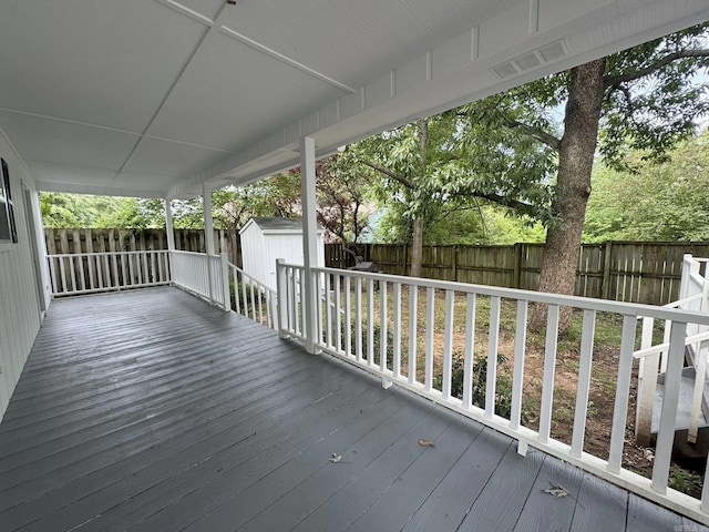 118 Lancaster, Mountain View, AR 72560 - wooden terrace with a shed and a fenced backyard