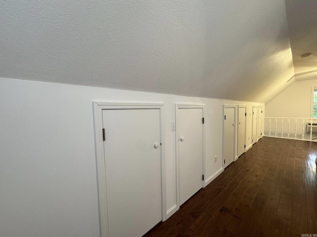 118 Lancaster, Mountain View, AR 72560 - additional living space featuring vaulted ceiling, dark wood-type flooring, and a textured ceiling