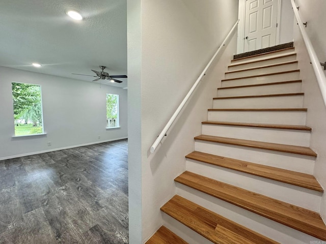 118 Lancaster, Mountain View, AR 72560 - stairs with plenty of natural light, wood finished floors, ceiling fan, and recessed lighting