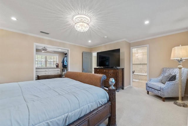 2904 Justin Matthews, North Little Rock, AR 72116 - bedroom with recessed lighting, a chandelier, light colored carpet, ornamental molding, and connected bathroom