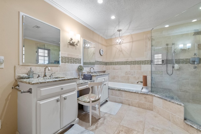 2904 Justin Matthews, North Little Rock, AR 72116 - full bathroom with vanity, a shower stall, crown molding, a bath, and recessed lighting