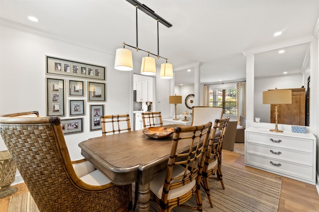 2904 Justin Matthews, North Little Rock, AR 72116 - dining room featuring light wood finished floors, ornamental molding, and recessed lighting