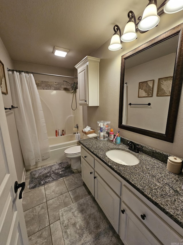 15 Marlin Dr, Austin, AR 72007 - bathroom featuring vanity, shower / bath combo with shower curtain, tile patterned floors, and a textured ceiling