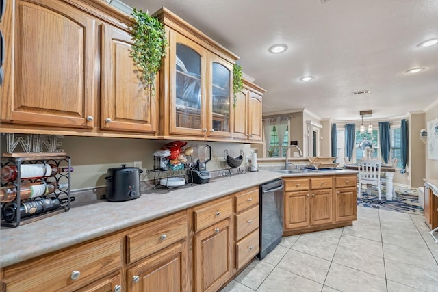 3612 Lexee Dr, Jonesboro, AR 72404 - kitchen featuring dishwasher, ornamental molding, a peninsula, light countertops, and recessed lighting