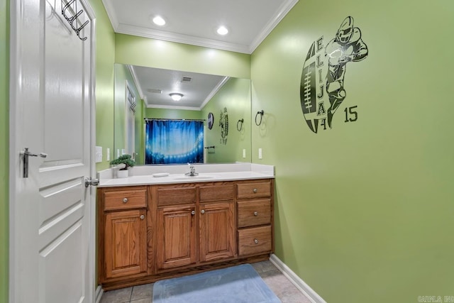 3612 Lexee Dr, Jonesboro, AR 72404 - bathroom with vanity, crown molding, and tile patterned flooring