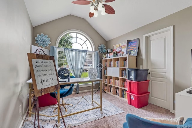 3612 Lexee Dr, Jonesboro, AR 72404 - carpeted home office with ceiling fan and lofted ceiling