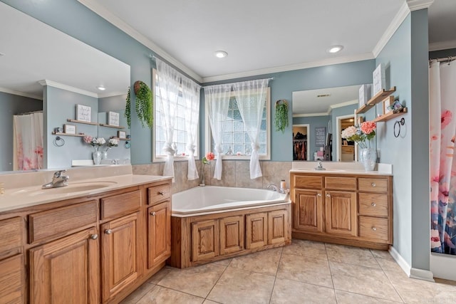 3612 Lexee Dr, Jonesboro, AR 72404 - full bathroom featuring crown molding, vanity, a garden tub, recessed lighting, and tile patterned flooring