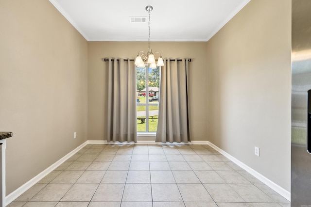1228 Ridgecrest Dr, Benton, AR 72015 - empty room featuring ornamental molding, a chandelier, and light tile patterned flooring