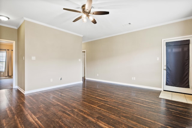 1228 Ridgecrest Dr, Benton, AR 72015 - spare room featuring a ceiling fan, wood finished floors, and crown molding