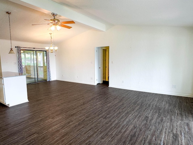 1502 E Emerald Cove Dr, Horseshoe Bend, AR 72512 - unfurnished living room featuring a chandelier, dark wood-style floors, and ceiling fan