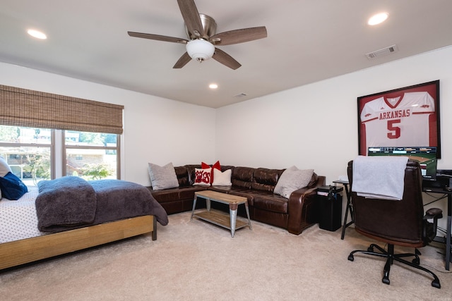 7 Shawbridge Ln, Little Rock, AR 72212 - bedroom featuring light carpet, recessed lighting, and a ceiling fan