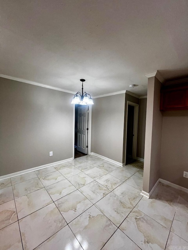 809 Banner St, Benton, AR 72015 - unfurnished room featuring crown molding, a chandelier, and light marble finish floors