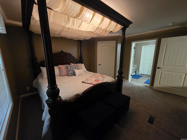 274 Hopewell Hollow Rd, Norfork, AR 72658 - bedroom featuring carpet flooring, crown molding, and connected bathroom