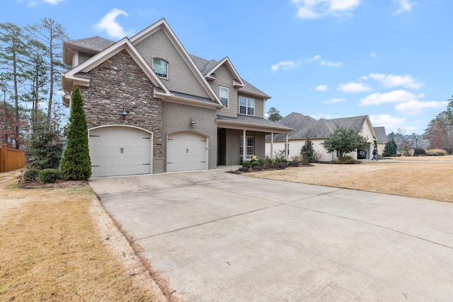 203 Miramar Blvd, Little Rock, AR 72223 - view of front of home with concrete driveway, a garage, brick siding, a porch, and a shingled roof