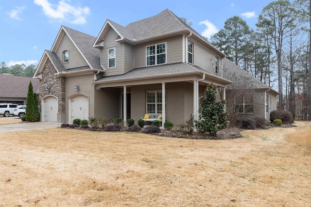 203 Miramar Blvd, Little Rock, AR 72223 - view of front of house with concrete driveway, a porch, roof with shingles, an attached garage, and brick siding