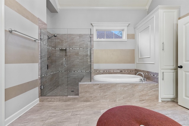 203 Miramar Blvd, Little Rock, AR 72223 - full bathroom featuring a bath, crown molding, and a shower stall