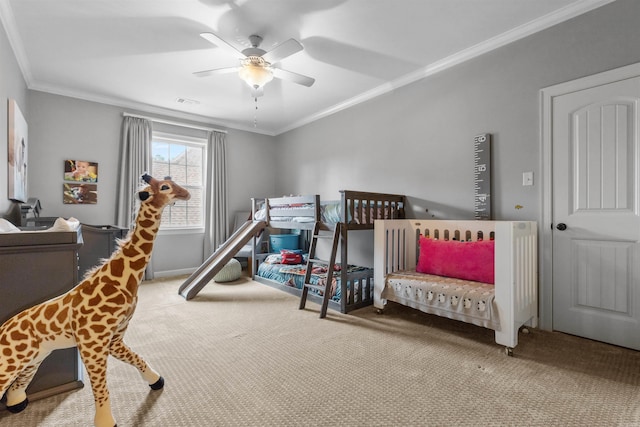 203 Miramar Blvd, Little Rock, AR 72223 - carpeted bedroom with ornamental molding and ceiling fan