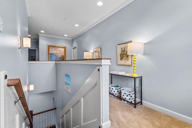 203 Miramar Blvd, Little Rock, AR 72223 - stairs with carpet flooring, crown molding, and recessed lighting