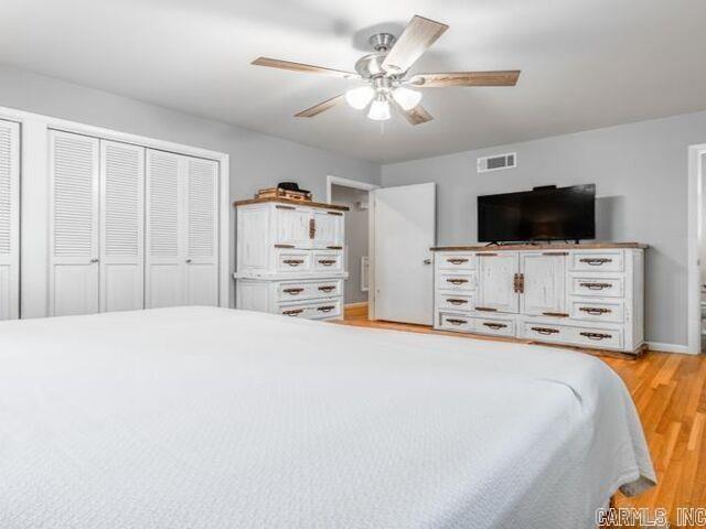 22 Nob Hill Cv, Little Rock, AR 72205 - bedroom with light wood-style flooring, ceiling fan, and a closet