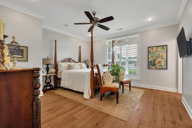 4260 Weldon Cv, Jonesboro, AR 72404 - bedroom featuring light wood finished floors, recessed lighting, ornamental molding, and ceiling fan