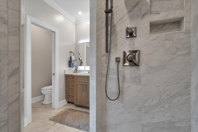 4260 Weldon Cv, Jonesboro, AR 72404 - full bathroom with ornamental molding, vanity, and a tile shower