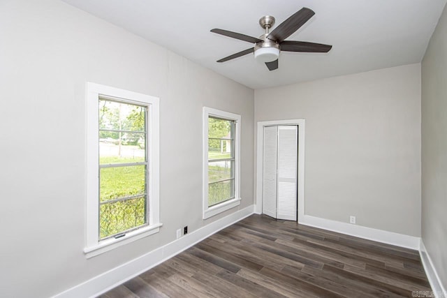 2708 Rock St, Little Rock, AR 72206 - empty room featuring a ceiling fan and dark wood-type flooring