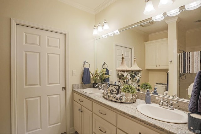 29 Taylor Park Loop, Little Rock, AR 72211 - bathroom with double vanity, ornamental molding, and a shower