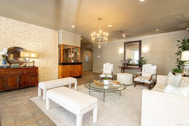 700 E 9th J St Unit 12J, Little Rock, AR 72202 - living room with a chandelier, recessed lighting, a textured ceiling, and ornamental molding