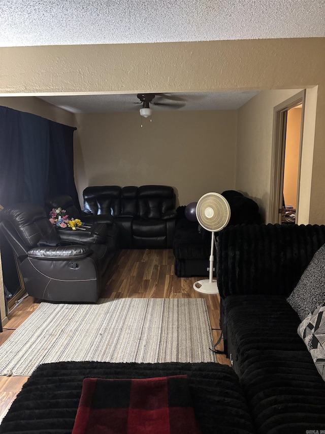 320 S Lewis St, Mineral Sprs, AR 71851 - living area featuring ceiling fan, wood finished floors, and a textured ceiling